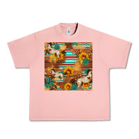 Salmon Western Horse Sunflowers Gemstone Seamless Pattern Urban Heavy Tee - FaDigitalArtStudio