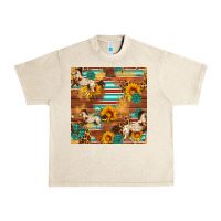 Sandshell Western Horse Sunflowers Gemstone Seamless Pattern Urban Heavy Tee - FaDigitalArtStudio