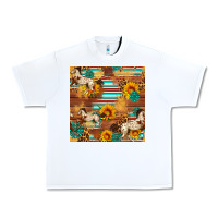White Western Horse Sunflowers Gemstone Seamless Pattern Urban Heavy Tee - FaDigitalArtStudio