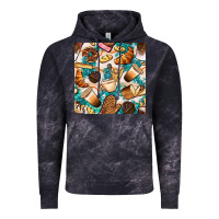 Cloud Black bakery coffee cups cookie and donut with turquoise glitter seamless pa Vintage Hoodie - BundleAndBundleShop