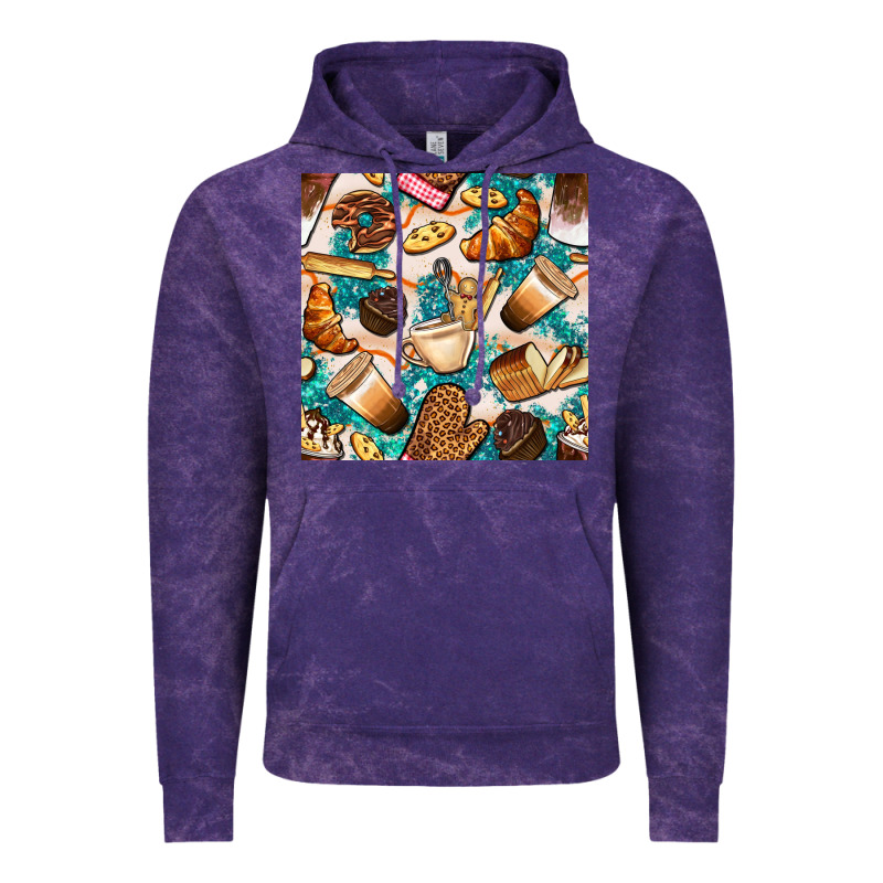 Bakery Coffee Cups Cookie And Donut With Turquoise Glitter Seamless Pa Vintage Hoodie by BundleAndBundleShop | Teevron