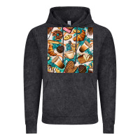 Vintage Black bakery coffee cups cookie and donut with turquoise glitter seamless pa Vintage Hoodie - BundleAndBundleShop