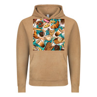 Vintage Camel bakery coffee cups cookie and donut with turquoise glitter seamless pa Vintage Hoodie - BundleAndBundleShop