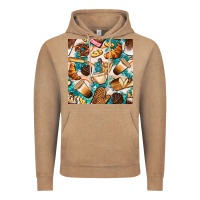 Vintage Coffee bakery coffee cups cookie and donut with turquoise glitter seamless pa Vintage Hoodie - BundleAndBundleShop