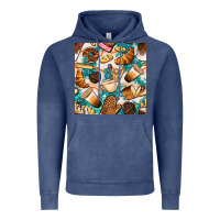 Vintage Denim bakery coffee cups cookie and donut with turquoise glitter seamless pa Vintage Hoodie - BundleAndBundleShop