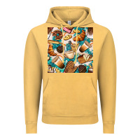 Vintage Mustard bakery coffee cups cookie and donut with turquoise glitter seamless pa Vintage Hoodie - BundleAndBundleShop