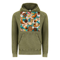 Vintage Olive bakery coffee cups cookie and donut with turquoise glitter seamless pa Vintage Hoodie - BundleAndBundleShop