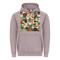 Vintage Zinc bakery coffee cups cookie and donut with turquoise glitter seamless pa Vintage Hoodie - BundleAndBundleShop