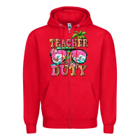 Red teacher off duty Zipper Hoodie - AdoDesignShop