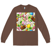 Chestnut Easter Hamper With Bunny Seamless Pattern Long Sleeve Tee - BundleAndBundleShop