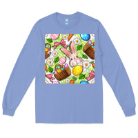 Colony Blue Easter Hamper With Bunny Seamless Pattern Long Sleeve Tee - BundleAndBundleShop