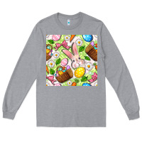 Heather Grey Easter Hamper With Bunny Seamless Pattern Long Sleeve Tee - BundleAndBundleShop