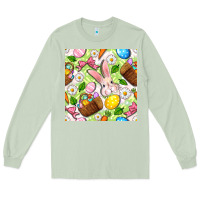 Matcha Easter Hamper With Bunny Seamless Pattern Long Sleeve Tee - BundleAndBundleShop