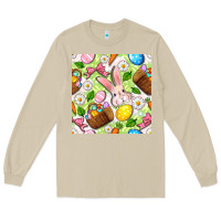 Mushroom Easter Hamper With Bunny Seamless Pattern Long Sleeve Tee - BundleAndBundleShop