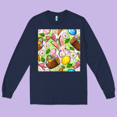 Easter Hamper With Bunny Seamless Pattern Long Sleeve Tee Designed By Bundleandbundleshop