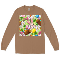 Toasted Coconut Easter Hamper With Bunny Seamless Pattern Long Sleeve Tee - BundleAndBundleShop