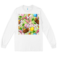 White Easter Hamper With Bunny Seamless Pattern Long Sleeve Tee - BundleAndBundleShop