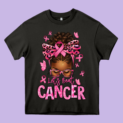 Lets Beat Cancer Afro Messy Bun Heavy Core Tee Designed By Texasbilliewilder