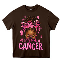 Chocolate Brown lets beat cancer afro messy bun Heavy Core Tee - texasbilliewilder