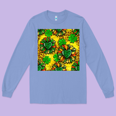 St. Patrick's Sunflower Seamless Pattern Long Sleeve Tee Designed By Bundleandbundleshop