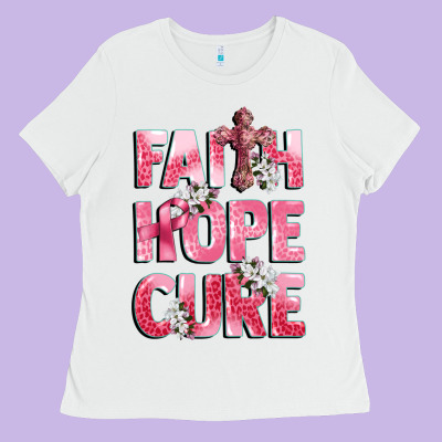 Faith Hope Cure Breast Cancer Ladies Tee Designed By Cowgirlartshop