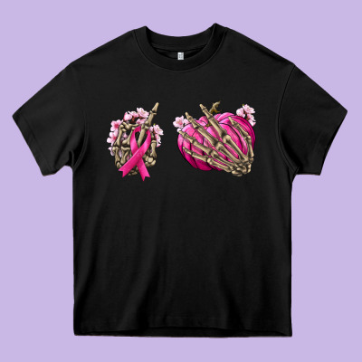Breast Cancer Skeleton Hands Heavy Core Tee Designed By Nancycooperartshop