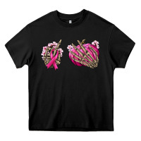Black Breast Cancer skeleton hands Heavy Core Tee - NancyCooperArtShop