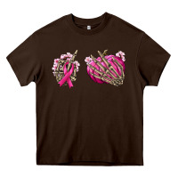 Chocolate Brown Breast Cancer skeleton hands Heavy Core Tee - NancyCooperArtShop