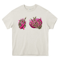 Cream Breast Cancer skeleton hands Heavy Core Tee - NancyCooperArtShop