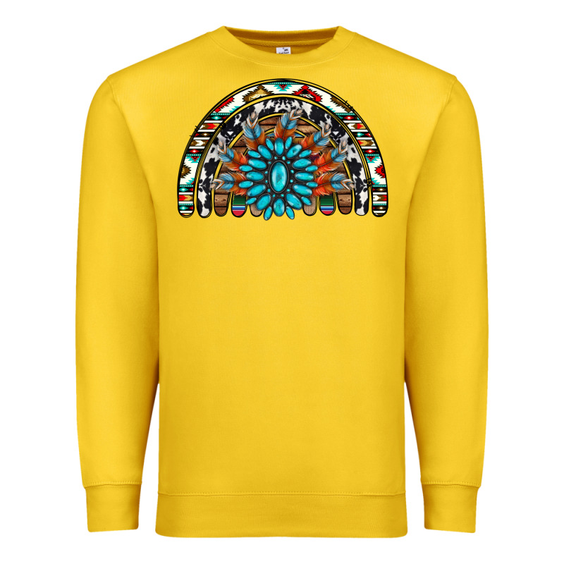 Western Turquoise Aztec Cowhide Serape  Rainbows Premium Sweatshirt by AdoDesignShop | Teevron