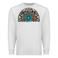 Oatmeal Heather western turquoise aztec cowhide serape  rainbows Premium Sweatshirt - AdoDesignShop