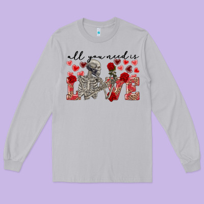 Skeleton All You Need Is Love Long Sleeve Tee Designed By Fadigitalartstudio