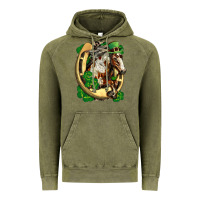 Vintage Olive Horse with horseshoe st patricks day Vintage Hoodie - FaDigitalArtStudio