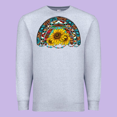 Western Sunflowers Aztec Leopard Serape  Rainbows Premium Sweatshirt Designed By Adodesignshop