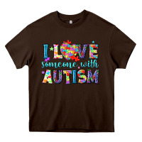 Chocolate Brown I love someone with Autism Heavy Core Tee - NancyCooperArtShop