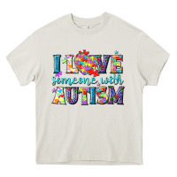 Cream I love someone with Autism Heavy Core Tee - NancyCooperArtShop