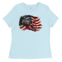 Skull With American Flag 4th Of July Ladies Tee | Teevron