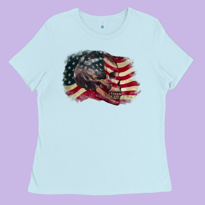 Skull With American Flag 4th Of July Ladies Tee Designed By Cowgirlartshop