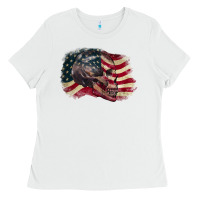 White skull with american flag 4th of july Ladies Tee - CowGirlArtShop