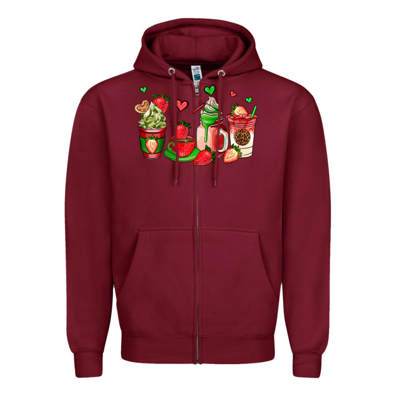 Strawberry Coffee Cups Zipper Hoodie by AdoDesignShop | Teevron