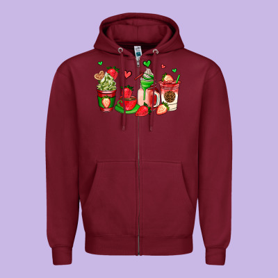 Strawberry Coffee Cups Zipper Hoodie Designed By Adodesignshop