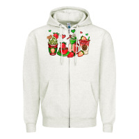 Oatmeal Heather strawberry coffee cups Zipper Hoodie - AdoDesignShop