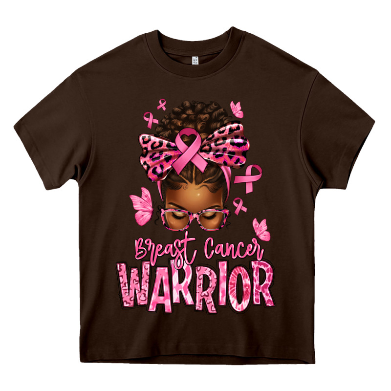 Brest Cancer Warrior Afro Messy Bun Heavy Core Tee by texasbilliewilder | Teevron