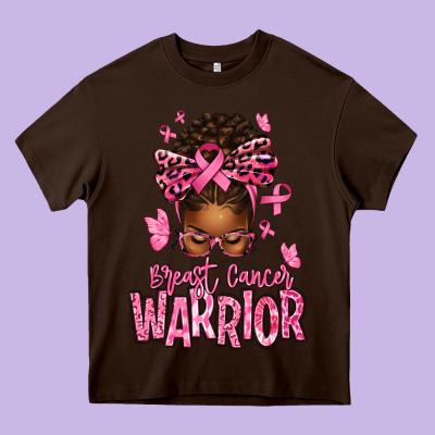 Brest Cancer Warrior Afro Messy Bun Heavy Core Tee Designed By Texasbilliewilder