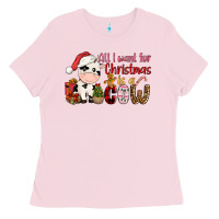 Bubblegum Pink all want for christmas is a cow Ladies Tee - CowGirlArtShop