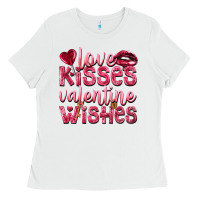 White Love kisses Valentine wishes Valentine's Day Ladies Tee - HowdyJamesFarm