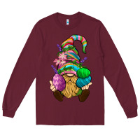 Burgundy Easter Holding Eggs Gnome Long Sleeve Tee - BundleAndBundleShop