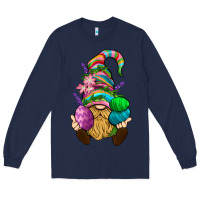 Navy Easter Holding Eggs Gnome Long Sleeve Tee - BundleAndBundleShop