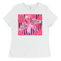 White cancer awareness american flag Ladies Tee - CowGirlArtShop