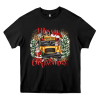 Black merry christmas school bus Heavy Core Tee - texasbilliewilder